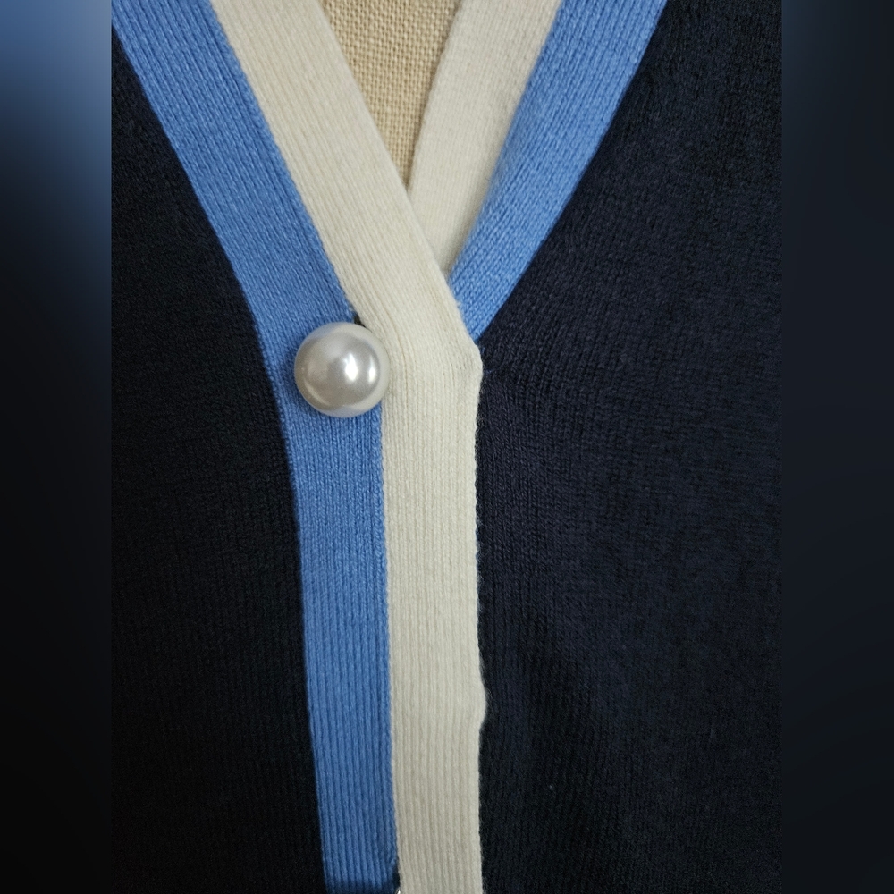 TALBOTS Super Soft Contrast Trim Navy Blue Cardigan | SZ M - Picture 7 of 12